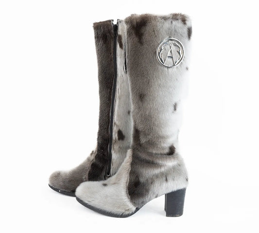 Bottes à talon haut en Loup Marin Minu naturel